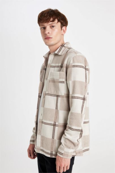 Regular Fıt Kareli Polar Uzun Kollu Gömlek