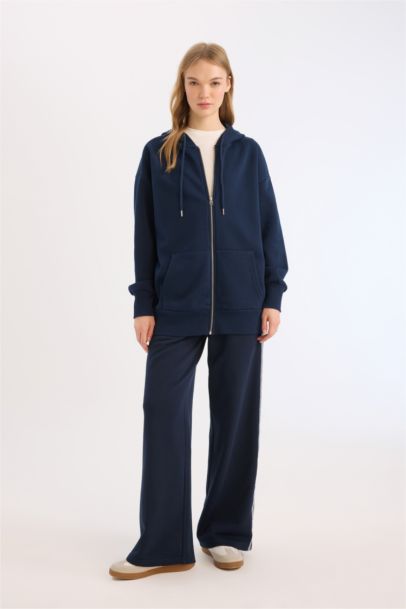 Oversize Fit Kangaroo Pocket Basic Zippered Hoodie