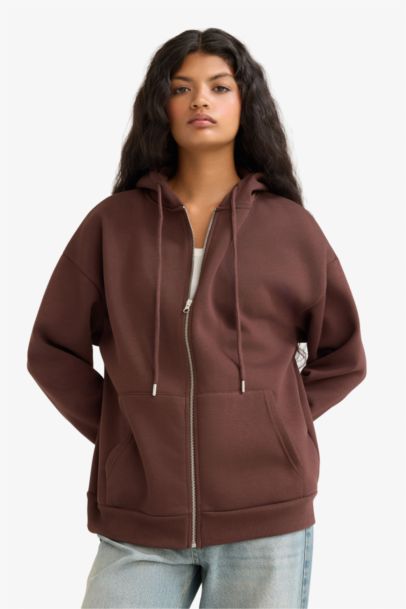 Oversize Fit Zippered Hooded Sweatshirt