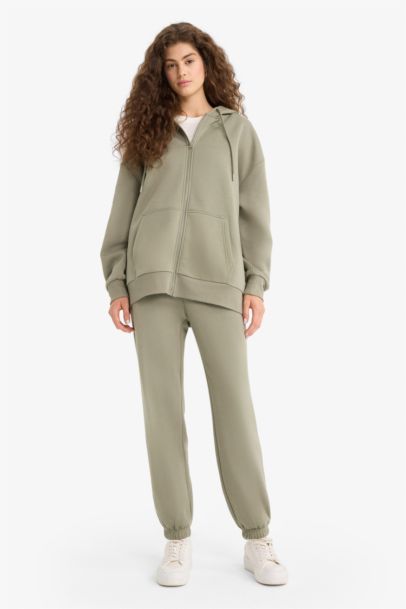 Oversize Fit Hooded Thick Sweatshirt Fabric Cardigan