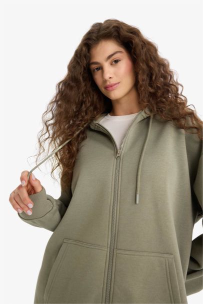 Oversize Fit Hooded Thick Sweatshirt Fabric Cardigan