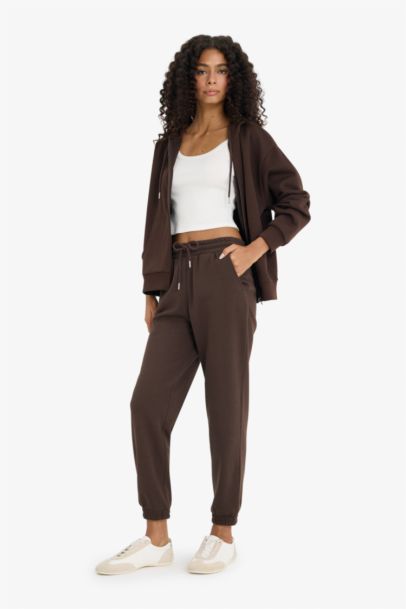 Jogger Fit Basic High Waist Thick Fabric Trousers