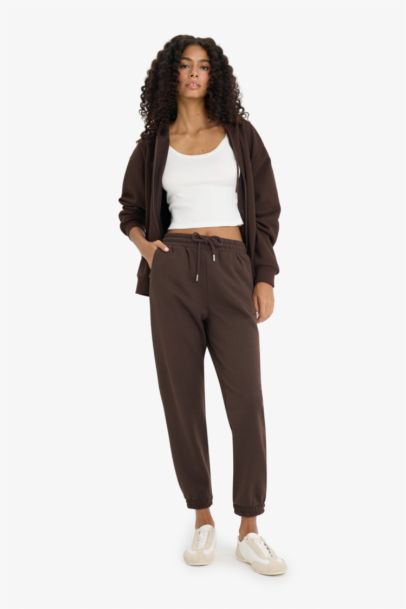 Jogger Fit Basic High Waist Thick Fabric Trousers