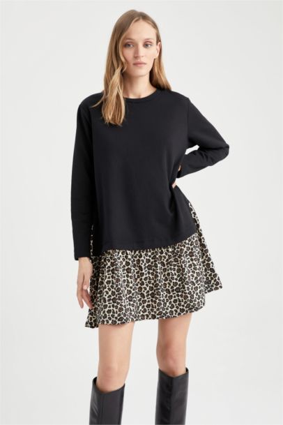 Patterned Flounce Skirt Detail Sweat Dress