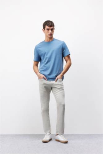 تيشيرت قطن بيزك سادة قصة عادية برقبة مستديرة