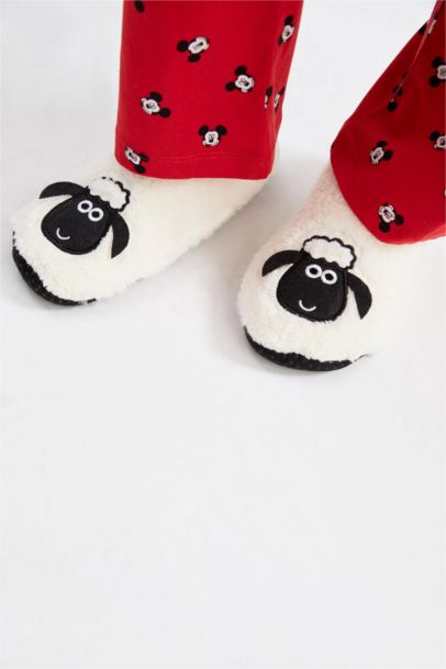 Woman Lamb Themed Plush Home Slippers