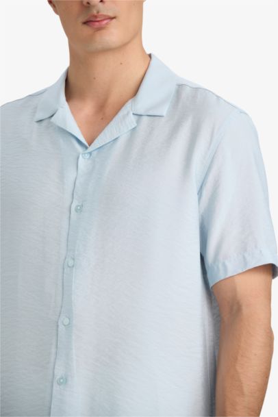 Летняя рубашка с коротким рукавом с поло-воротом, однотонная, современного покроя