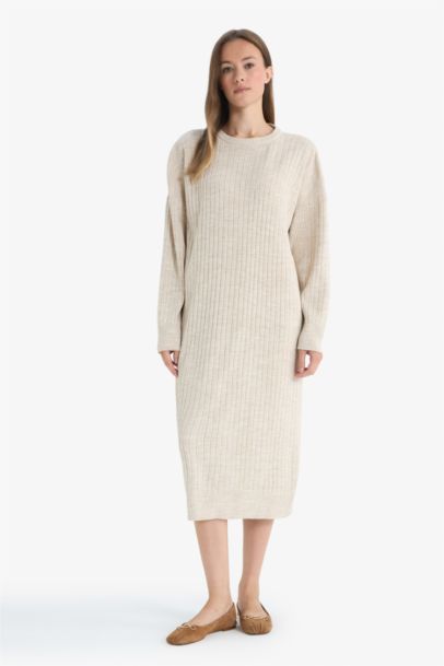 Regular Fit Yarım Balıkçı Yaka Basic Düz Uzun Kollu Triko Elbise