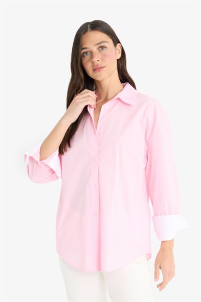 Oversize Fit Shirt Collar Poplin Long Sleeve Shirt