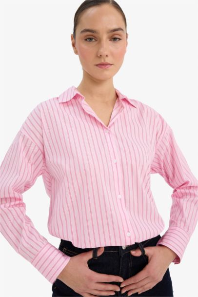 Oversize Fit Shirt Collar Poplin Long Sleeve Shirt