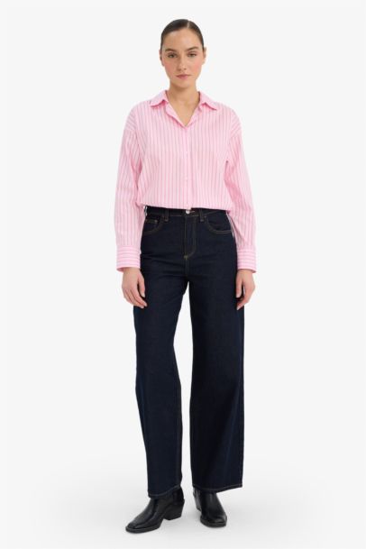 Oversize Fit Shirt Collar Poplin Long Sleeve Shirt