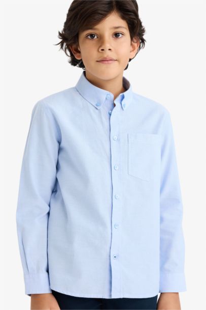 Boy Regular Fit Polo Neck Oxford Long Sleeve Shirt
