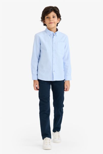 Boy Regular Fit Polo Neck Oxford Long Sleeve Shirt