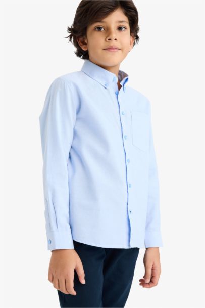 Boy Regular Fit Polo Neck Oxford Long Sleeve Shirt