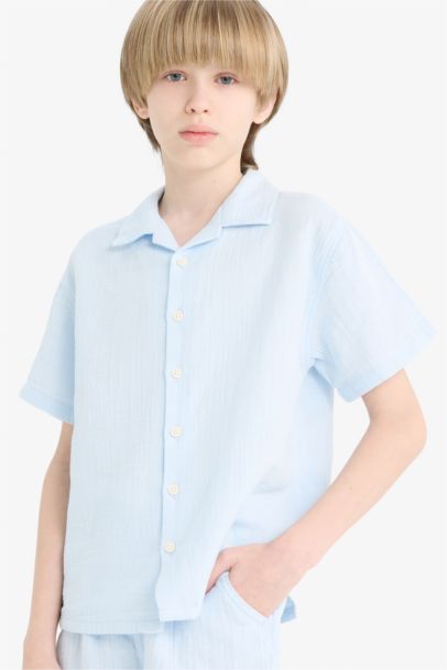 Рубашка поло для мальчика из муслина, оверсайз, короткий рукав