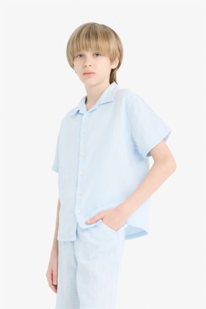Рубашка поло для мальчика из муслина, оверсайз, короткий рукав
