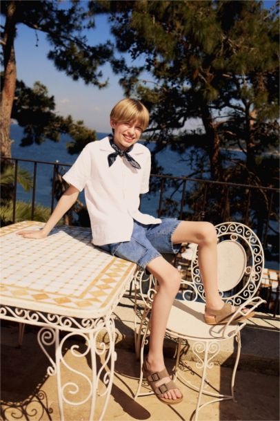 Детская рубашка Oversize с широким кроем и поло воротником из муслина с коротким рукавом