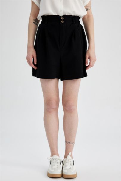 Relax Fit Paperbag Waist Linen Blend Shorts