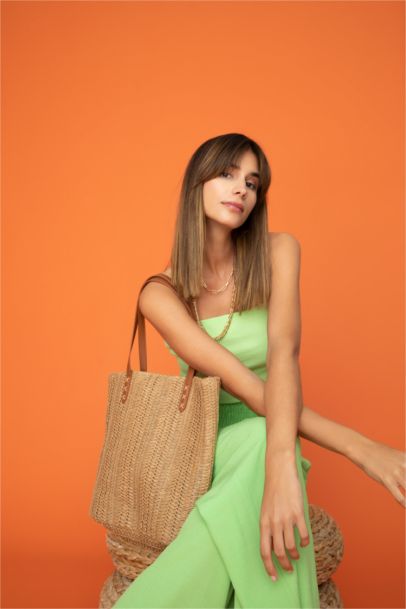 Kadın Büyük Çapraz Hasır Çanta