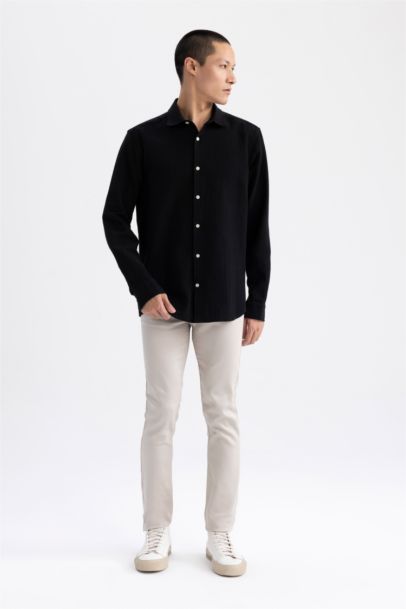 Chemise en coton à manches longues et à Col Polo Coupe moderne