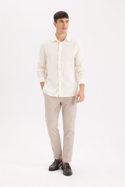 Regular Fit Polo Collar Muslin Long Sleeve Shirt