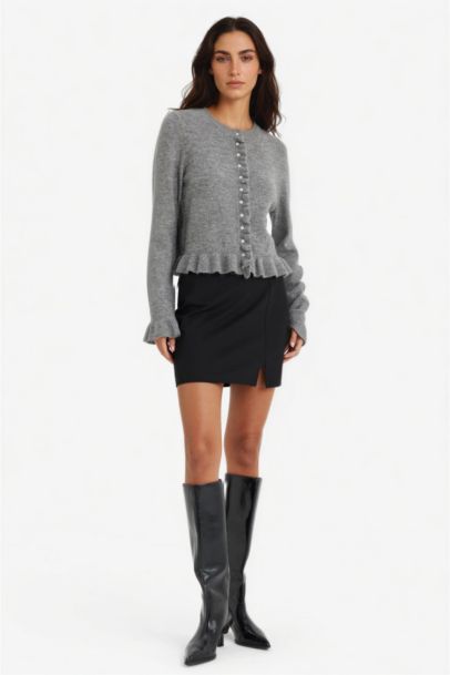 A Line Normal Waist Basic Slit Black Mini Skirt