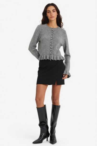 A Line Normal Waist Basic Slit Black Mini Skirt