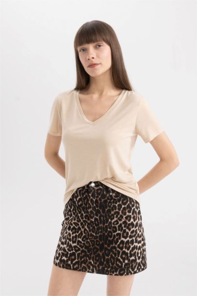 Regular Fit V Neck Basic Short Sleeve T-Shirt