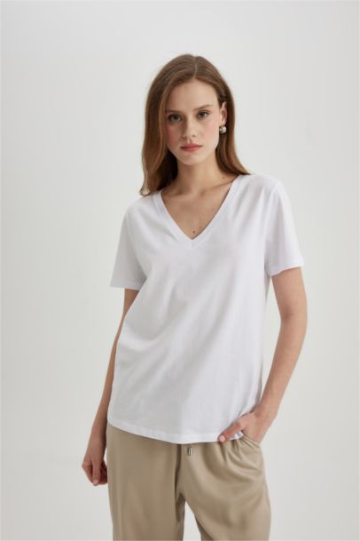 Regular Fit V Neck Cotton Basic T-Shirt