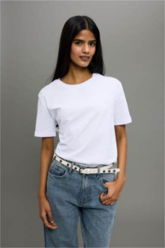 Regular Fit Crew Neck Basic Cotton White T-Shirt