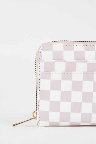 Women's Checkerboard Patterned Faux Leather Wallet