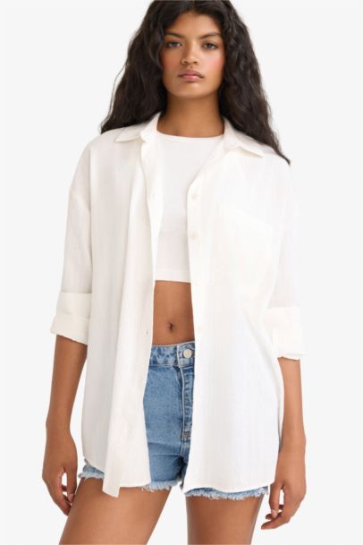 Oversize Fit Shirt Collar Long Sleeve Shirt