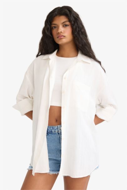 Oversize Fit Shirt Collar Long Sleeve Shirt