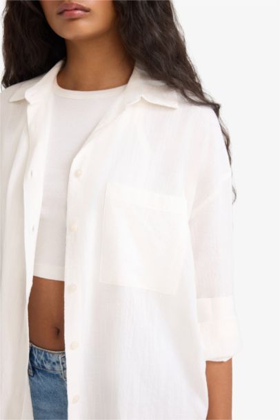 Oversize Fit Shirt Collar Long Sleeve Shirt