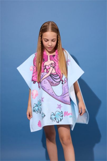 Kız Çocuk Baskılı Pamuklu Panço Havlu