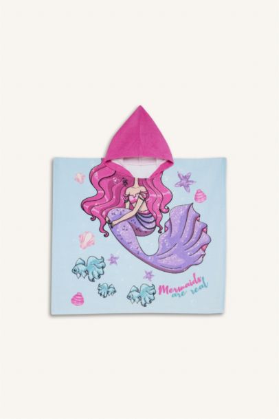 Kız Çocuk Baskılı Pamuklu Panço Havlu