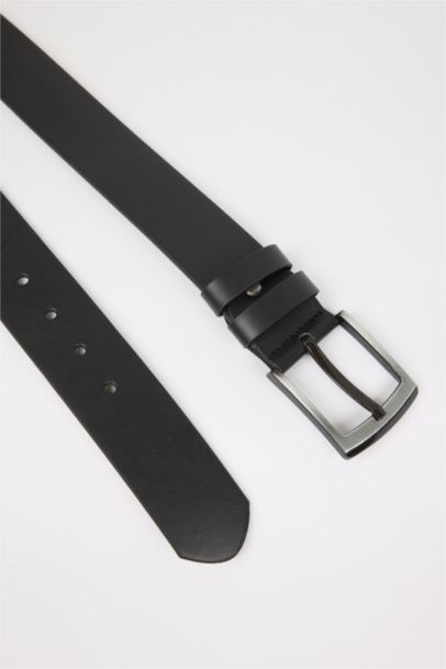 Man Rectangle Clasp Faux Leather Denim Belt