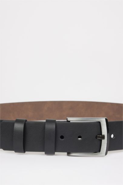 Man Rectangle Clasp Faux Leather Denim Belt