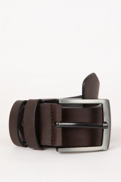 Man Rectangle Clasp Faux Leather Denim Belt