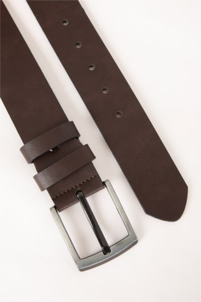 Man Rectangle Clasp Faux Leather Denim Belt