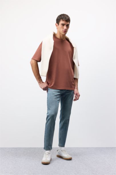 تيشيرت نص ردن تقيل اوفر سايز بياخة مستديرة