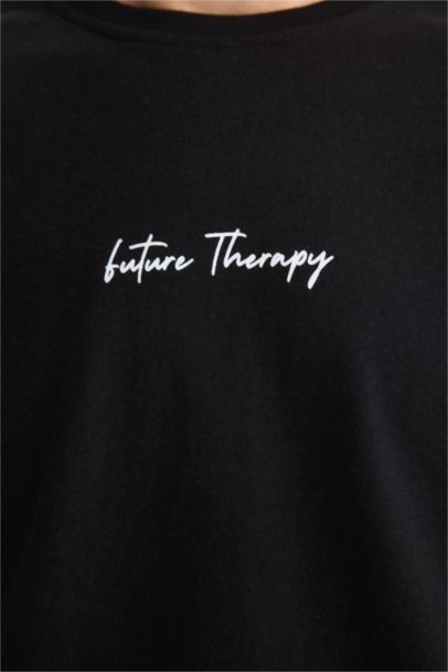 تيشيرت قطن نص كم سليم فيت مطبوع برقبة مستديرة