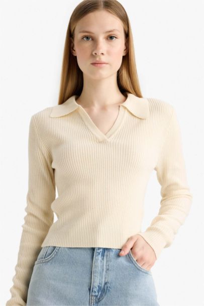 Slim Fit Polo Neck Knit Pullover