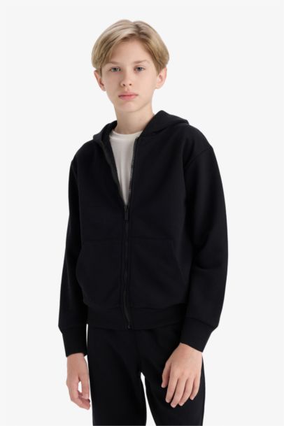 Boy Hooded School Zippered Sweatshirt