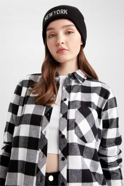 Regular Fit Shirt Collar Gingham Flannel Long Sleeve Shirt
