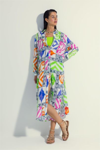 Nefes Istanbul X DeFacto Patterned Long Beach Shirt