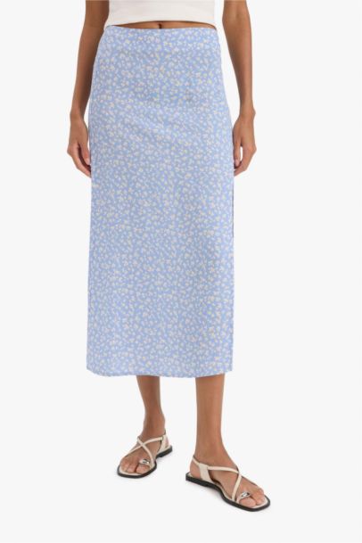 A Cut Floral Regular Waist Midi Skirt