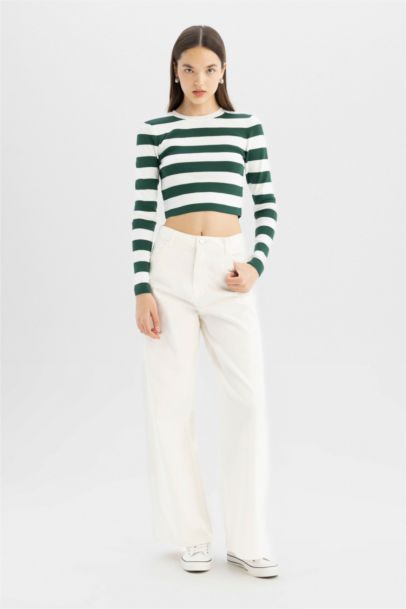 Slim Fit Striped Crew Neck Knitted Pullover