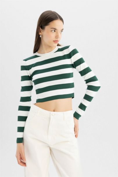 Slim Fit Striped Crew Neck Knitted Pullover
