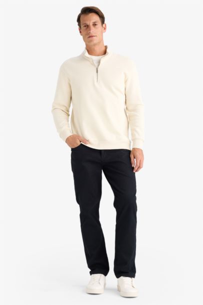 Comfort Regular Fit Rahat Kalıp Fermuarlı Dik Yaka Basic Düz Sweatshirt